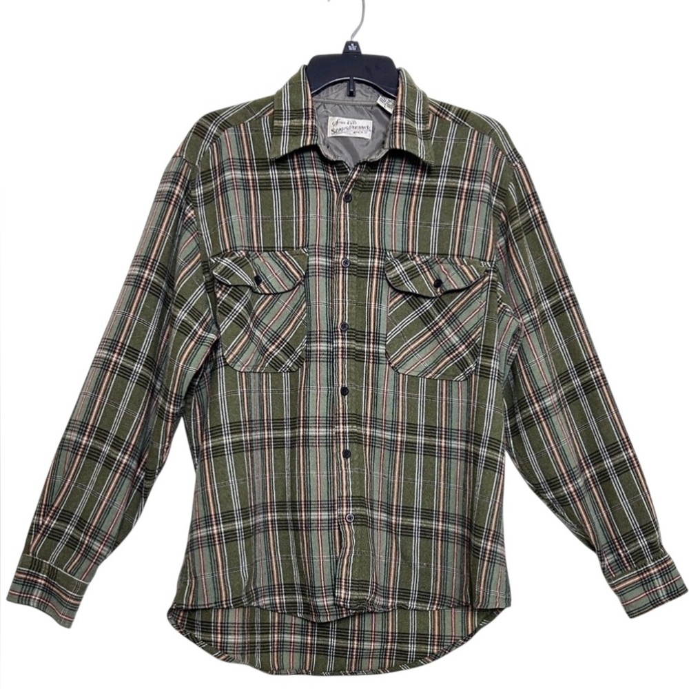 Vintage Sears Roebuck And Co Wool Blend Flannel Button Shirt Size Large Tall